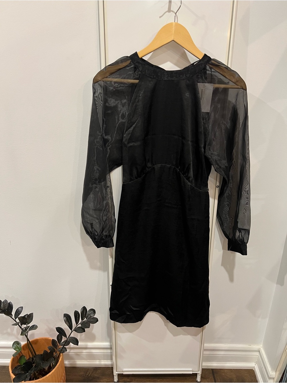 OAK + FORT Black Organza Sleeve Dress